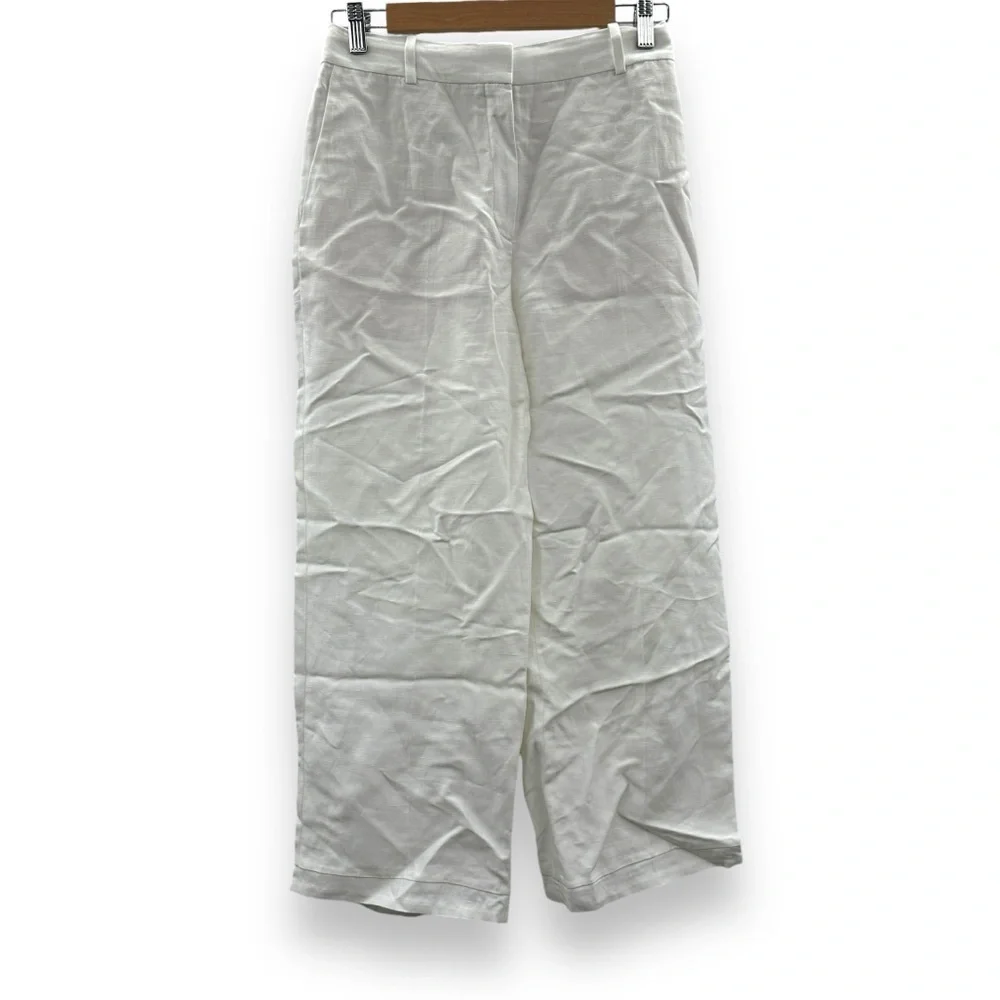 Babaton Agency Viscose Linen Blend High‎ Rise Straight Leg Pants in White Sz 4